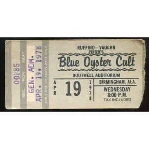 Vintage 1978 Blue Oyster Cult Be Bop Deluxe Concert Ticket Stub Birmingham AL